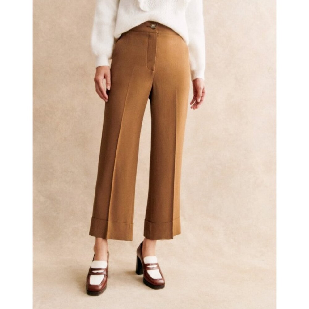 Sezane Damon Wide-Leg Pants in Camel Brown